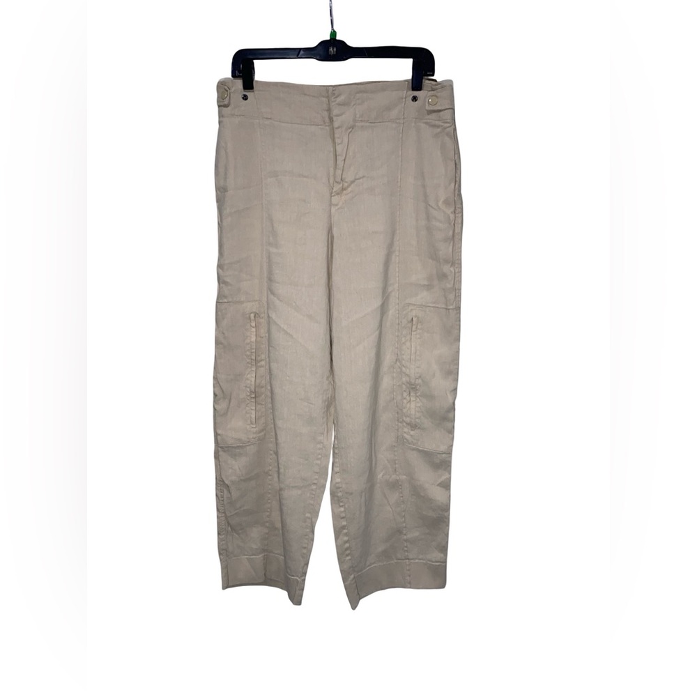 Jason Wu High Rise Wide Leg Linen Cargo Pants Beige Size Large